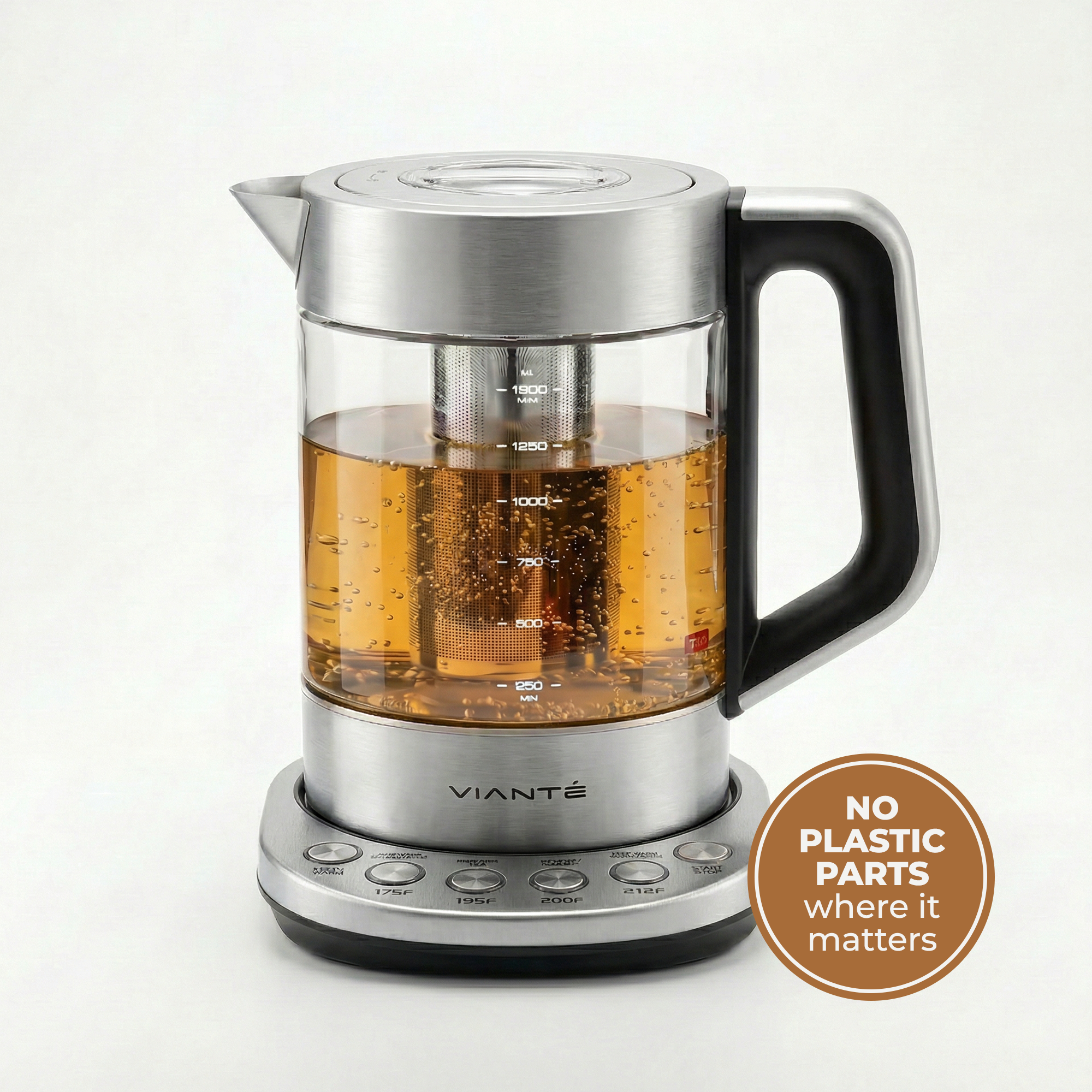 NO PLASTIC-TO-WATER CONTACT KETTLE WITH DIGITAL TEMPERATURE CONTROL & INFUSER